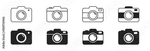 Camera Photo Icon Set, Line and Outline Vector Symbols for Mobile App and Web Interface, Flat and Glyph Pictograms, Digital Photography UI, Isolated on Transparent Background