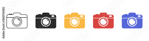 Camera Photo Icon Set, Digital Photography Illustration for App and Web, Isolated on Transparent Background
