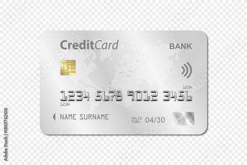 Silver bank card transparent background. Bank card design. Bank Card Mockup