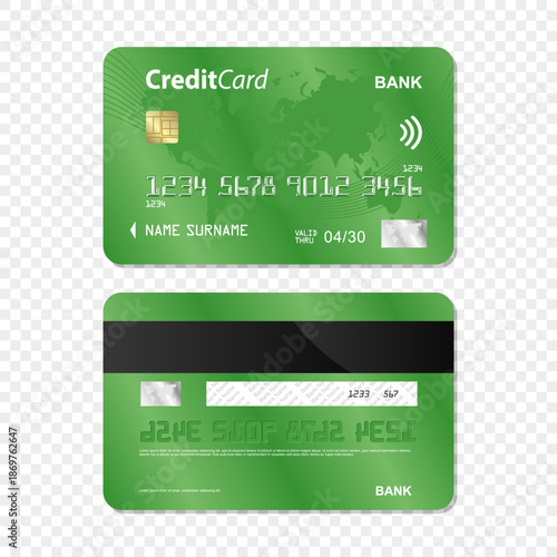 Set of Green Bank card transparent background. Bank card design. Bank Card Mockup
