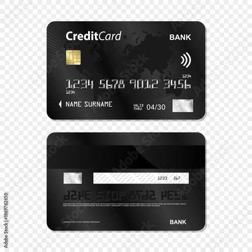 Set of Black Bank card transparent background. Bank card design. Bank Card Mockup