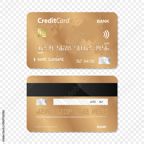 Set of Golden Bank card transparent background. Bank card design. Bank Card Mockup
