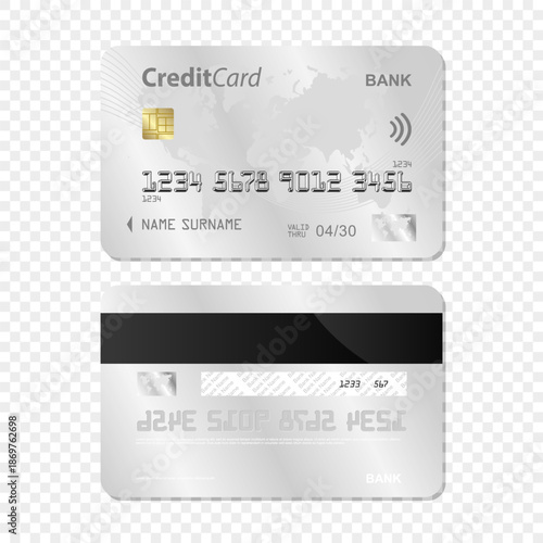 Set of Blue Silver card transparent background. Bank card design. Bank Card Mockup