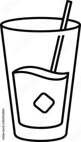 Glass with ice cube and straw