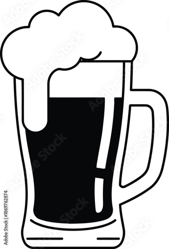 A glass mug filled with dark beer and foam