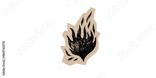Vibrant black flame on beige background