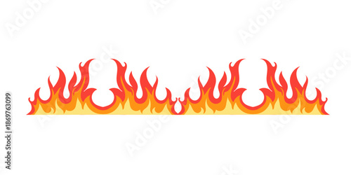 Vibrant orange and red flames burning on white background