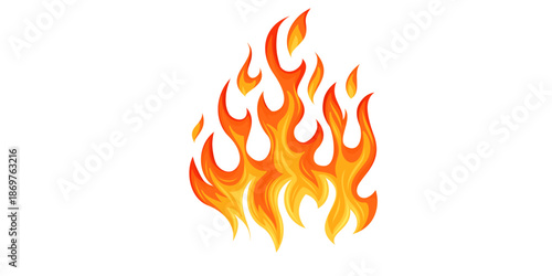 Vibrant orange and yellow flames burning brightly on white