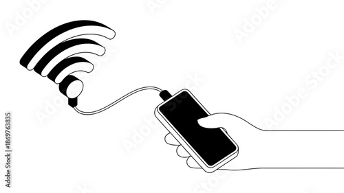 Wired connection for smartphone to a wireless signal for internet access and data transfer