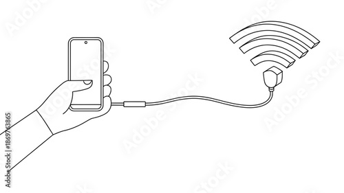 A smartphone sharing its internet connection through a wired dongle emitting wi-fi