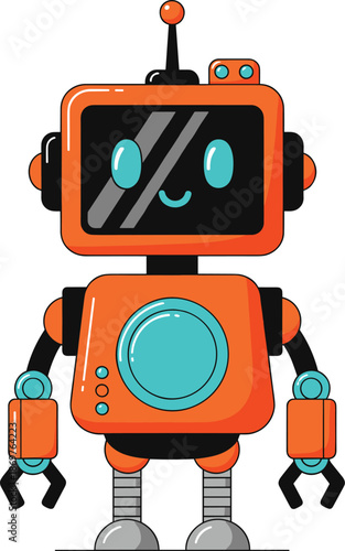 Cute cartoon robot character smiling with colorful futuristic design isolated on white background vector illustration