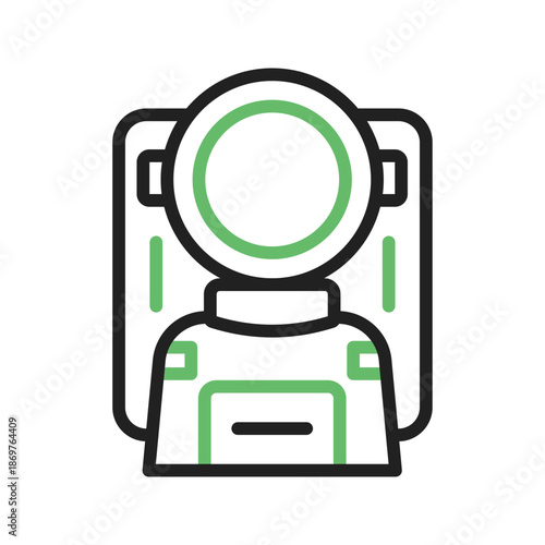 Astronaut Icon: An astronaut vector with a green line in flat design.