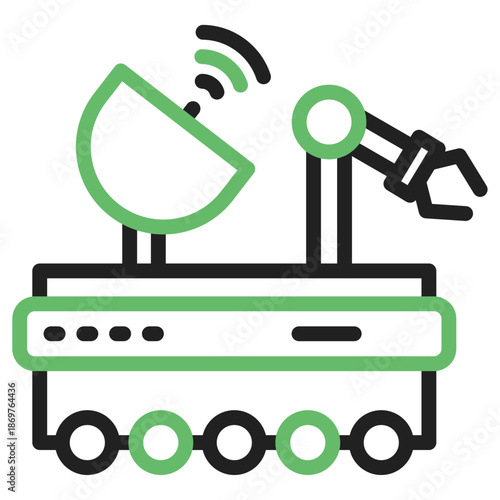 Robotic Exploration: An illustrated image features a modern robotic rover equipped with satellite dish antenna, robotic arm, meticulously designed for deep space exploration or terrestrial research. 