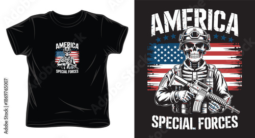 America special forces soldier skeleton illustration patriotic military design