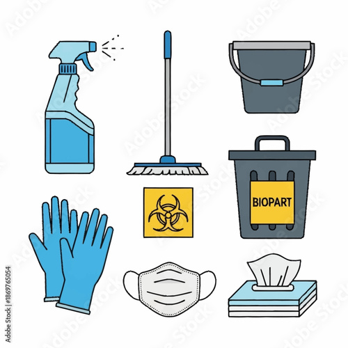 Cleaning and Safety Supplies for Hygiene and Protection.