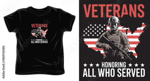 Veterans honoring all who served american flag map soldier illustration