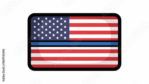 Stylized US flag with a thin blue line, on a white background