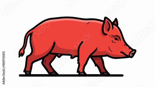 Stylized red pig walking
