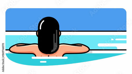 Stylized person in water, back turned, relaxed posture