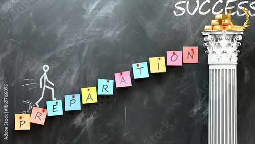 Bilde på lerret Preparation leads to Success - a metaphor showing preparation as a fundament that is essential for success