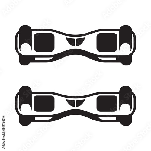 Black and white illustration of two self balancing scooter designs shown overhead
