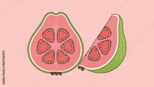 Fresh cut guava fruit with pink flesh and seeds