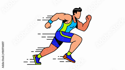 Stylized illustration of a muscular athlete running at high speed, depicted with motion lines