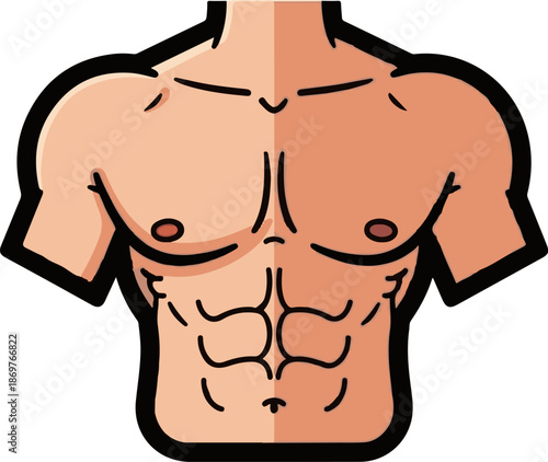 Stylized illustration of a muscular male torso with defined abdominal muscles