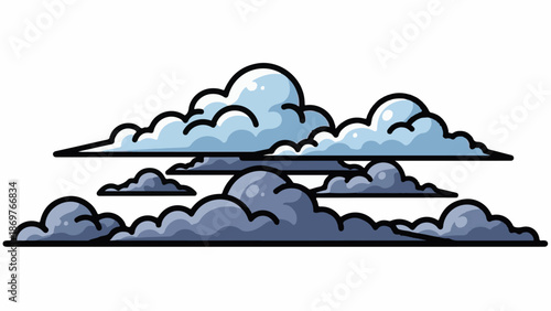Stylized, layered clouds in shades of blue and gray with thick black outlines