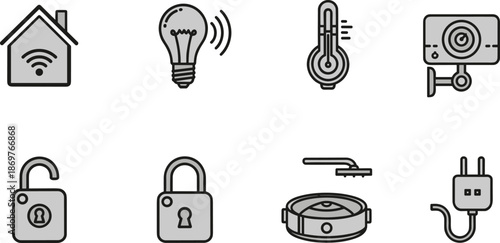 smart home, automation, technology, devices, Wi-Fi, light bulb convenience, innovation, modern living, icon, vector, cad drawing, flat vector illustration