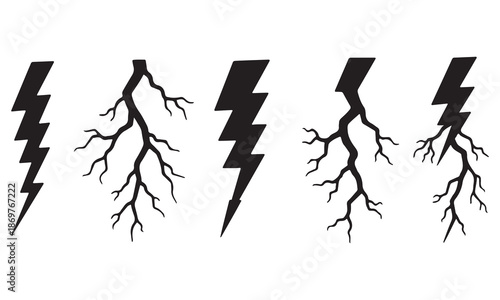 Lightning Bolt with Roots Clipart - Thunderstorm Graphics & Electric Lightning Designs