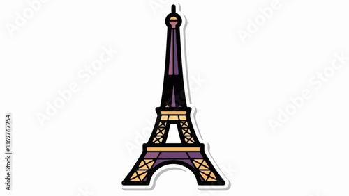 Stylized illustration of a famous Parisian tower with a gradient of purple and yellow