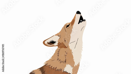 Stylized illustration of a coyote howling against a white background