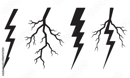 Lightning Bolt with Roots Clipart - Thunderstorm Graphics & Electric Lightning Designs