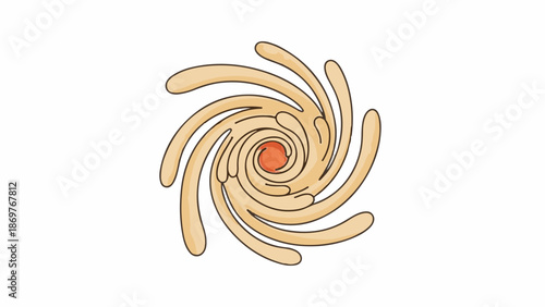 Swirling vortex of organic shapes in beige and red