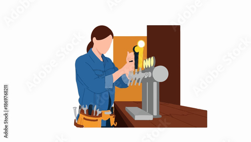Technician adjusts beer taps at a bar with tools