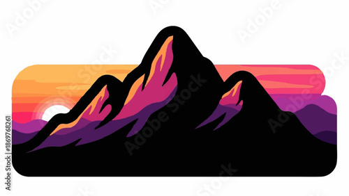 Stylized mountains at sunset with a vibrant, gradient sky