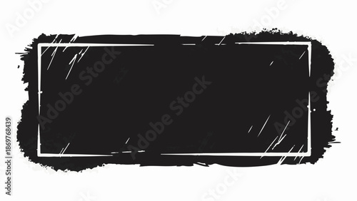 Textured black rectangle with rough edges and white border, scratched