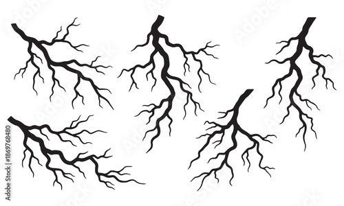 Lightning Bolt with Roots Clipart - Thunderstorm Graphics & Electric Lightning Designs