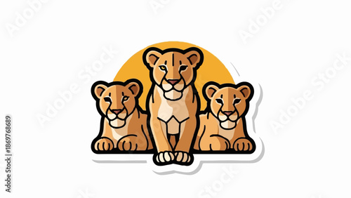Stylized lions with a yellow halo, illustration