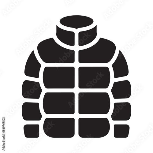 A simplified black silhouette of a puffy winter jacket or coat