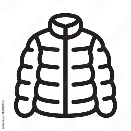 Black and white outline of a puffy winter jacket simple line art style