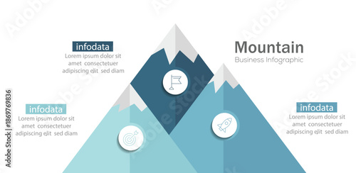 Mountain infographic template. Route to success infographic. Diagram chart with 3 steps, processes. vector illustration.