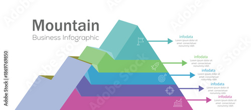 Mountain infographic element template with 5 steps. leadership and motivation. business and finance concept. Timeline diagram with mountain vector.