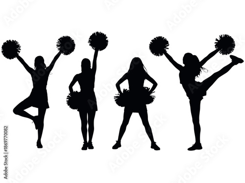 Silhouette of Four Cheerleaders Posing