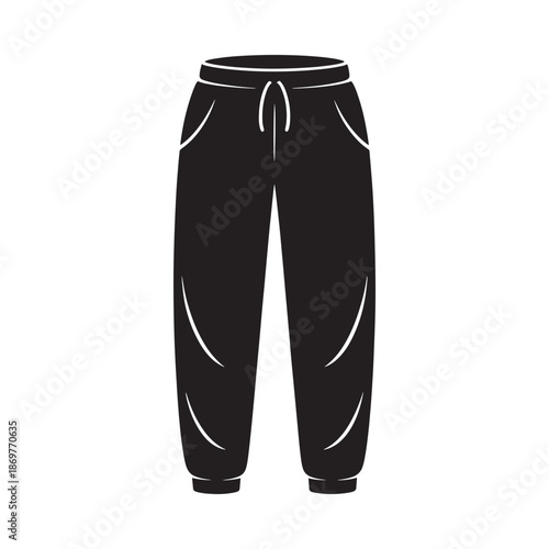 Simple black silhouette of a pair of drawstring sweatpants or joggers
