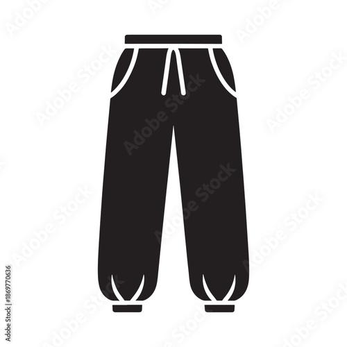 Simple black and white illustration of a pair of loose fitting sweatpants