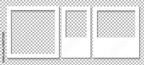 Realistic Polaroid Style Photo Frame Set with Empty Picture Templates and Soft Shadow Vector Illustration on Transparent Background