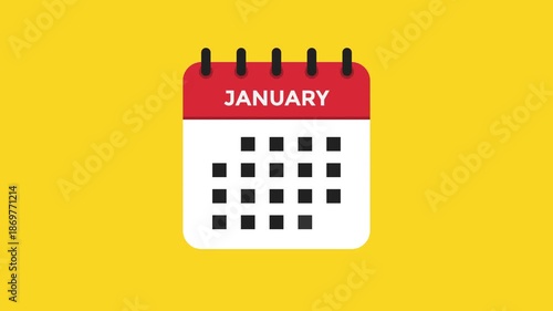 January calendar icon animation flat monthly schedule design ProRes alpha channel 60fps