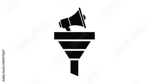 Marketing funnel megaphone conversion optimization concept with loudspeaker announcing promotions to targeted audience in business growth strategy